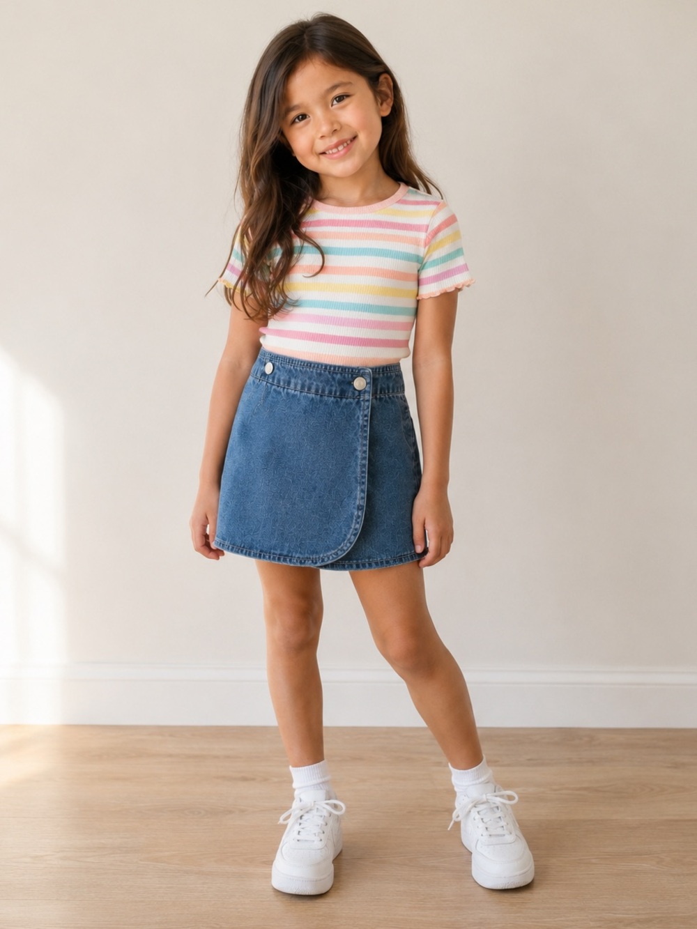 Vintage Girls Size 6 Denim Skort Shorts 90s Kids Back to School Six Year Old